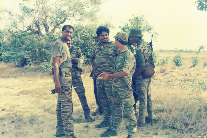 Balraj with fellow commanders Sasikumar master and Soosai during the first LTTE operation on EPS base in 1991 .. Aa.Ka.Ve.jpg
