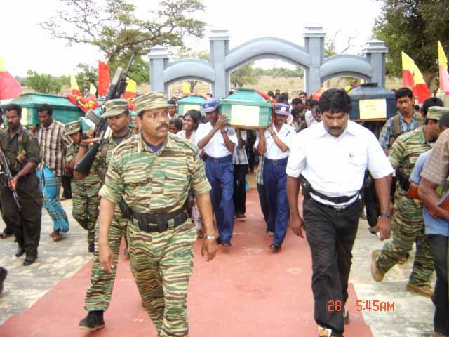The funeral of 7 LTTE members killed in the air strike by the Sri Lanka Air Force (SLAF) on Thursday in Kathiraveli was held at Aalankulam LTTE Hero's Cemetery in the Muttur East, Friday evening, LTTE sources said.-280706.jpg