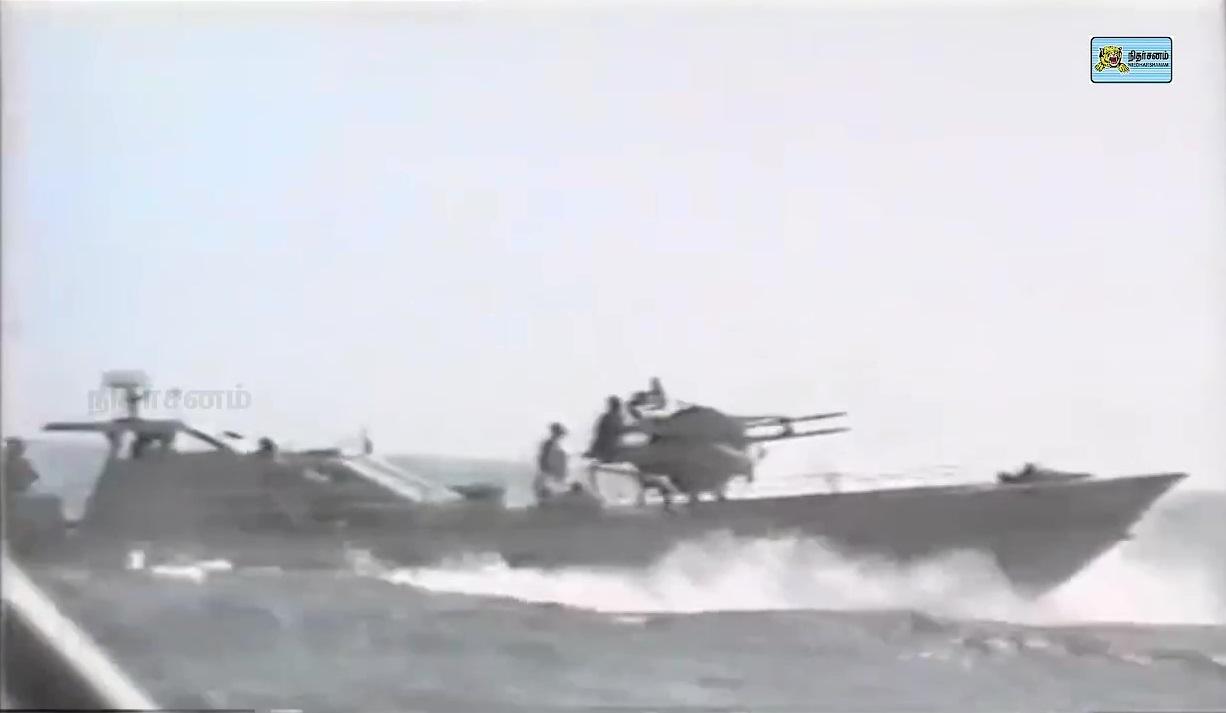 Sea Tigers 'Water Jet' class boat with ZPU-4 AAA as its main armament. During the Kudarappu landing.jpg