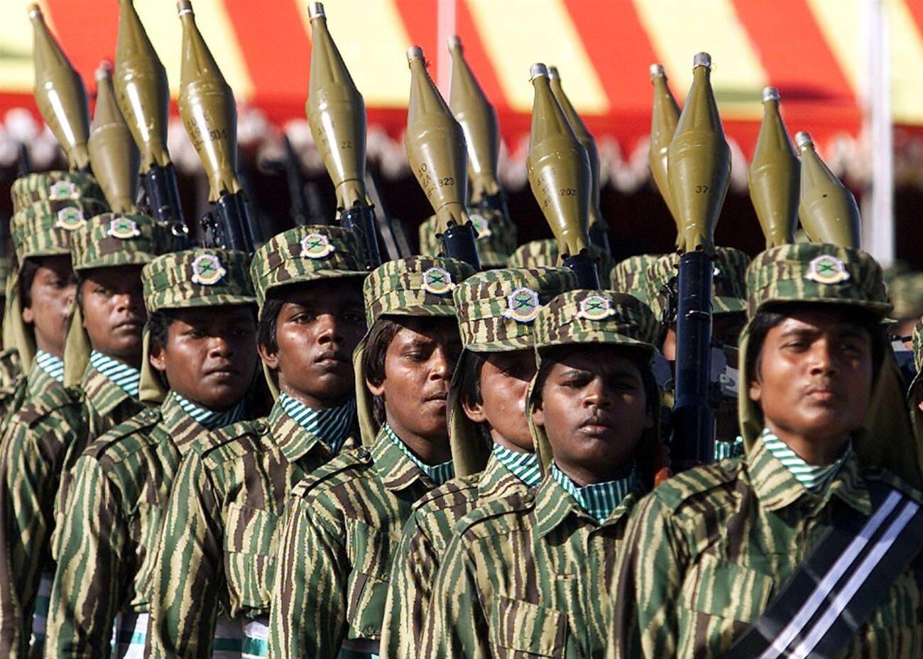 Oct 10, 2002, LTT Victor Anti Armour Regiment' Women's Unit during a parade on Tamil Eelam Women's Uprising Day.jpg