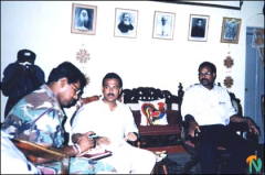 The General Officer Commanding of the Sri Lanka army's23 Division, Maj. Gen Sunil Tennekoon ex.-United National Party MP for Batticaloa, Mr. Alisahir Moulana left and Mr. Karikalan at the discussion Tuesday - 02 July 2002.png
