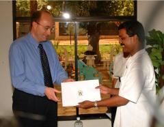 Mr. Hans Brattskar receiving the IA proposals from Mr. S. P. Thamilchelvan. Photo-Vasanth 31 October 2003.jpg