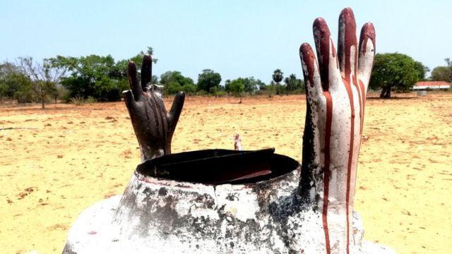 Tamil Genocide Memorial in Mullivaikkal - after its destruction by the Sinhalese