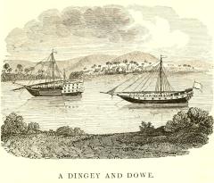A Dingey and a Dowe (உரு/Uru) | The one on the left is capable of carrying cannon, acc. to Col. James | Malabar Vessels